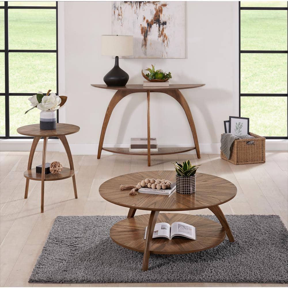 Martin Svensson Home LAX Half-Moon Wood Sofa Console Table in Warm Nutmeg Brown