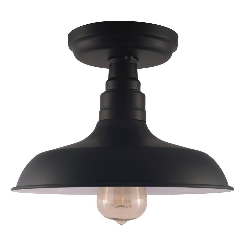 Design House 588525 Kimball Industrial Farmhouse 1-Light Indoor Dimmable Semi-Flush Ceiling Mount Light with Metal Shade for Kitchen Hallway Dining Room Bedroom, Matte Black