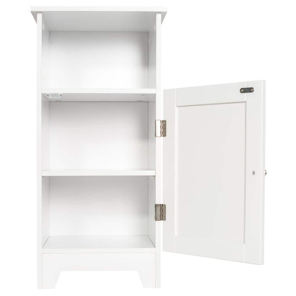 Redmon Freestanding Single Door Beadboard Floor Cabinet, Multi Room, Small Bathroom Storage, 13.25 Inch Width x 11.75 Inch Depth x 27.75 Inch Height, White Enamel Finish