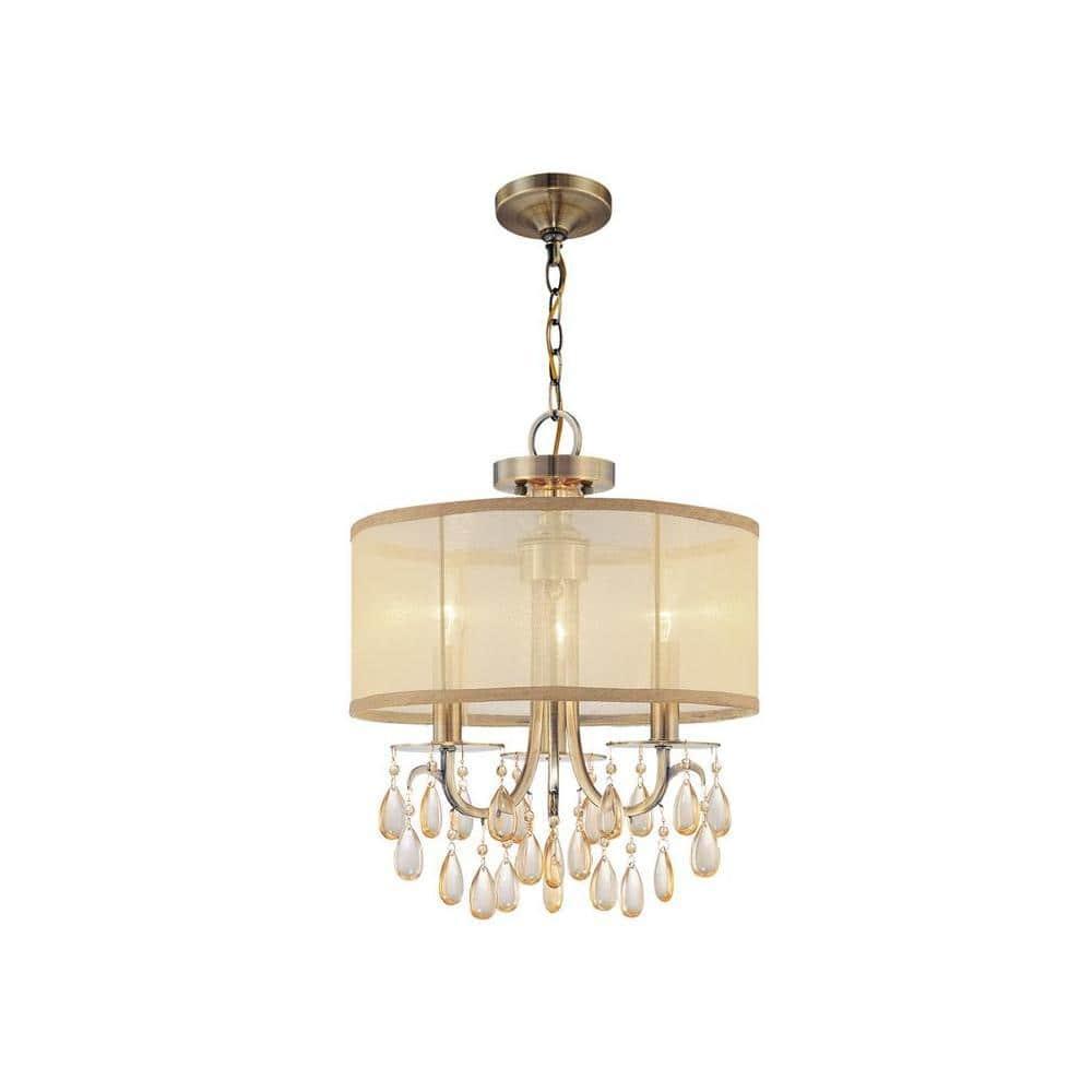 Crystorama Lighting Hampton 3 - Light Chandelier in  Antique Brass