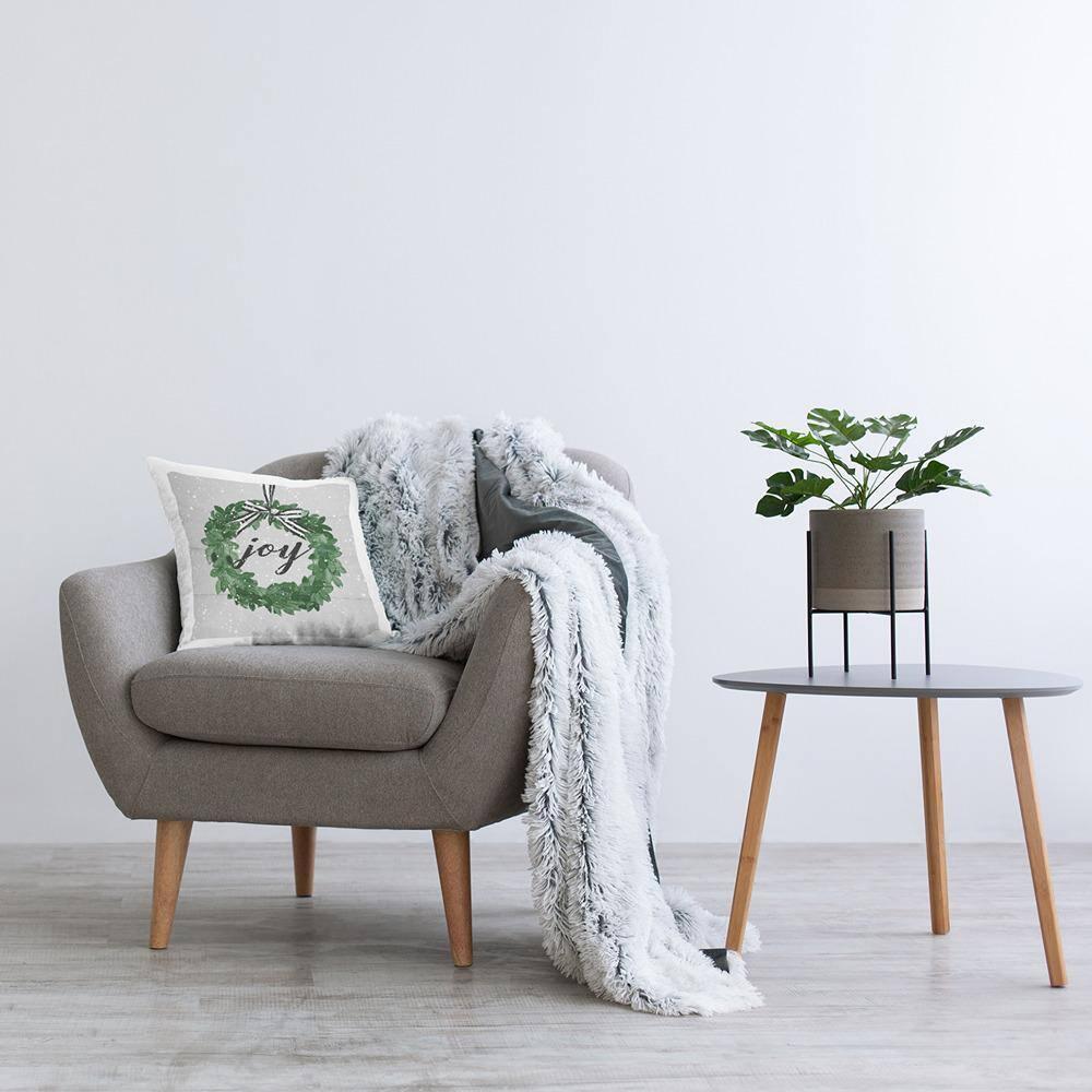 Stupell Industries Snowy Joy Wreath Square Decorative Printed Throw Pillow, 18 x 18