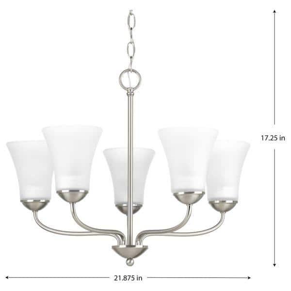 Progress Lighting, Classic Collection, 5-Light Chandelier, Brushed Nickel, Etched Glass Shades