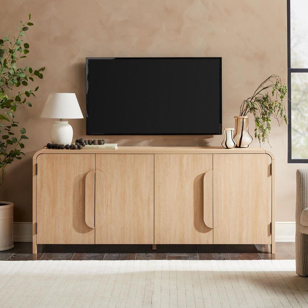 Modern Curved 70" Buffet Sideboard and TV Stand for up to 80" TV Coastal Oak