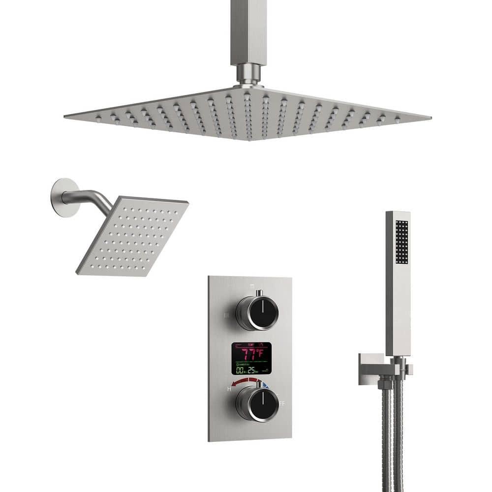 Pressure Balancing Shower Faucet 12" High-Pressure Dual Showerheads with LCD Display