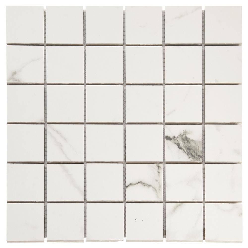 Saroshi Statuario Venato 11.81 in. x 11.81 in. Matte Porcelain Floor and Wall Mosaic Tile (0.96 sq. ft./Each)