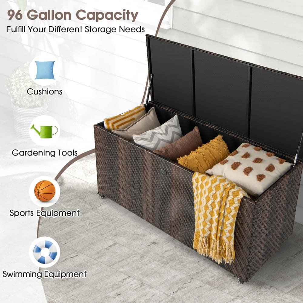 CasaCore 96 Gallon PE Wicker Outdoor Storage Box with 4 Wheels