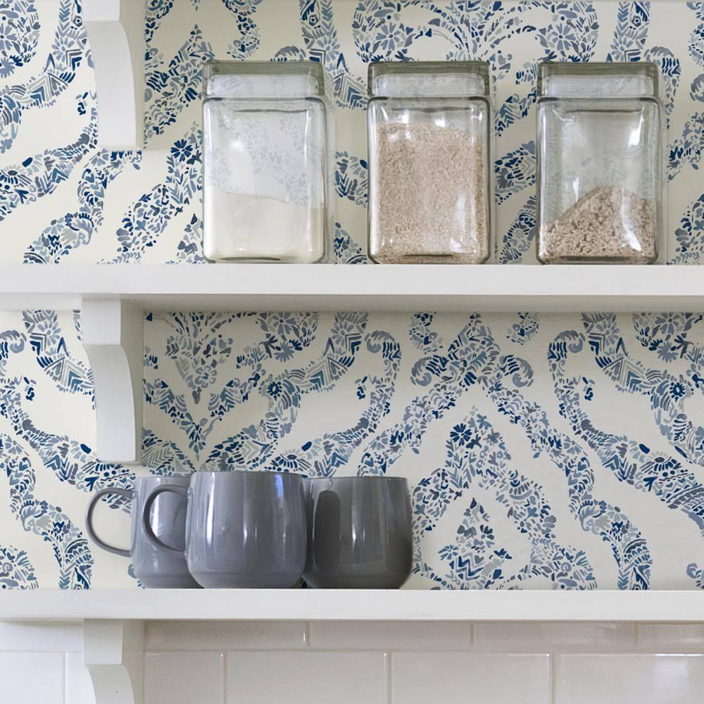 NuWallpaper Guildford Peel and Stick Wallpaper Blue: Removable Vinyl, Self-Adhesive, Smooth Finish, 28.2 Sq Ft Coverage