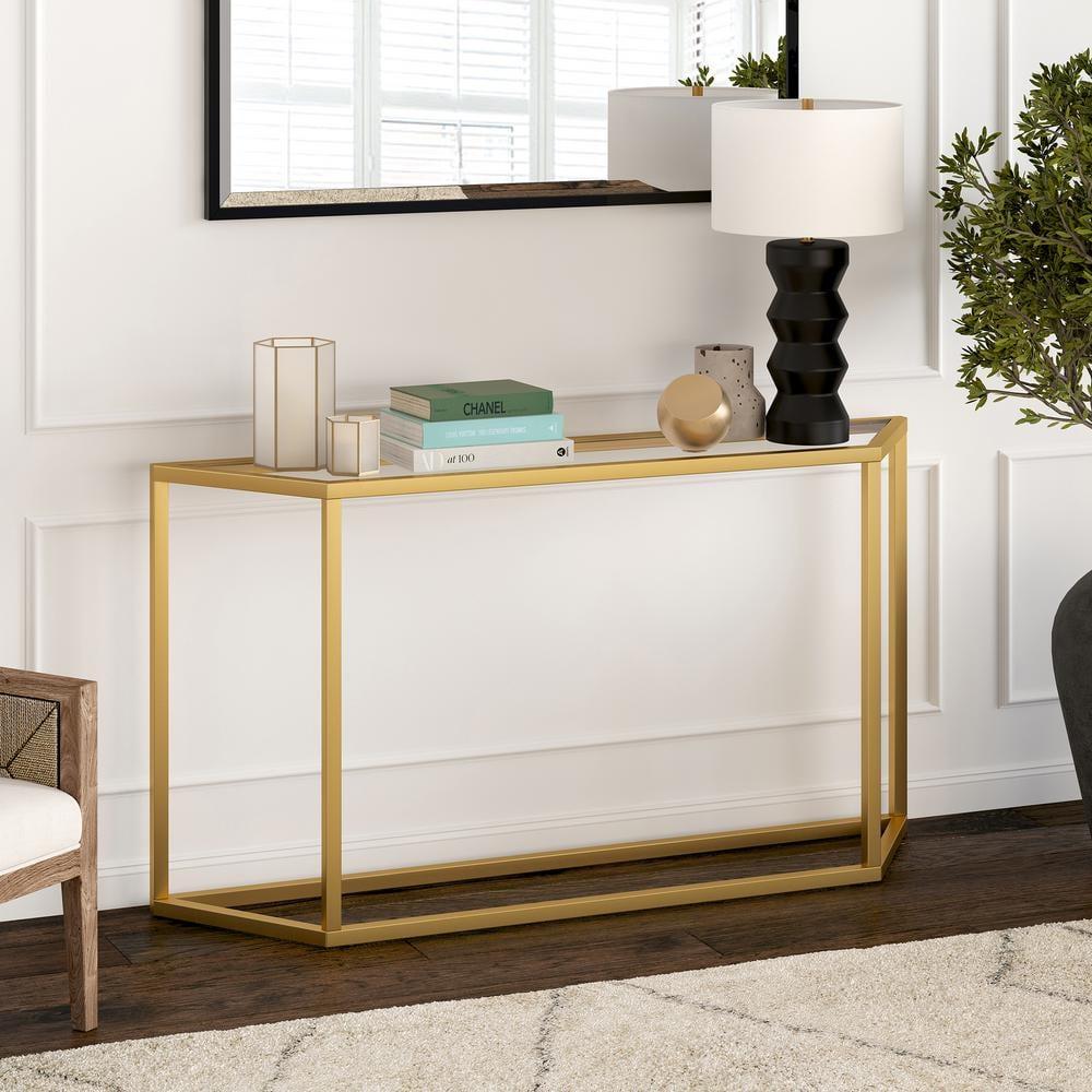 Evelyn&Zoe Levi 55" Wide Trapezoid Console Table, Brass