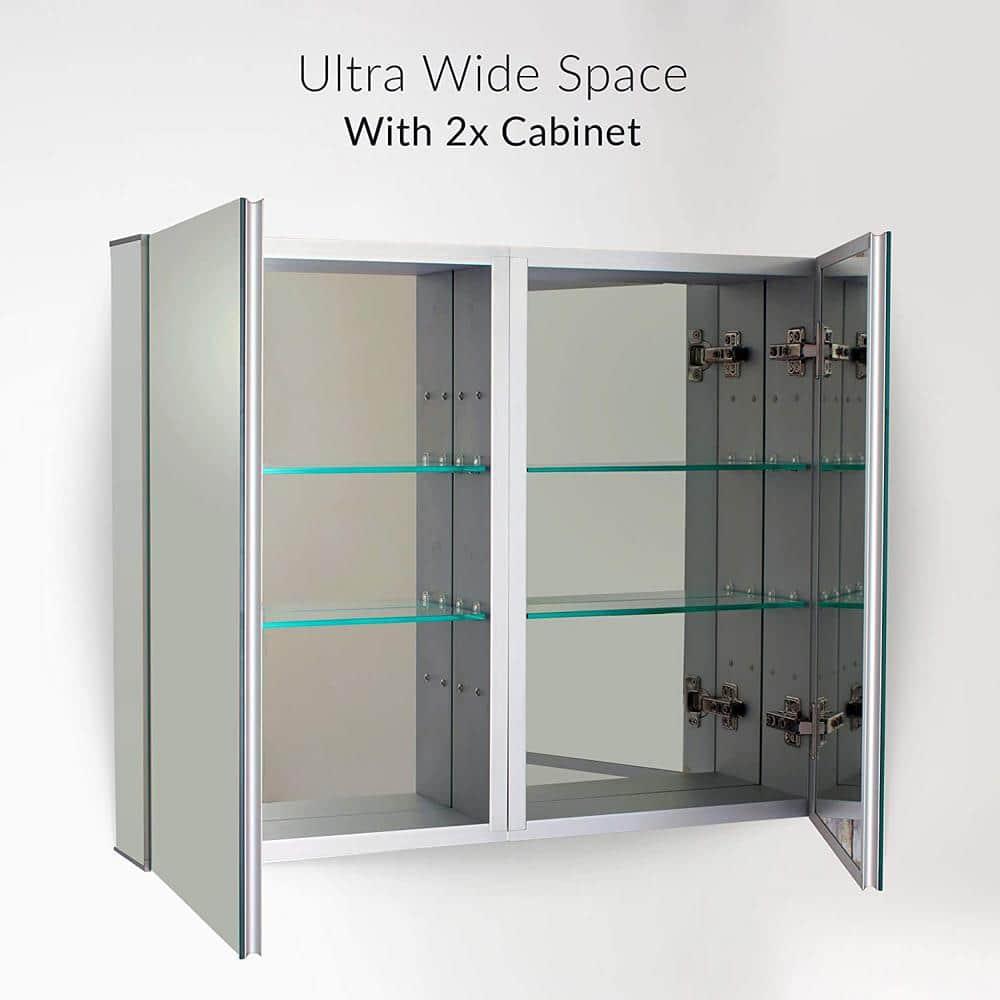 Bathroom Medicine Cabinet, Aluminum, Recessed/Surface Mount, Right/Left Hinged, Mirrored Interior - 24" x 30"