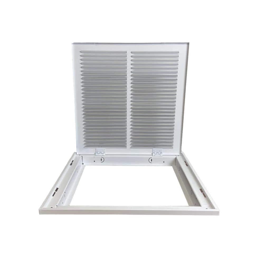 14x14 White Steel Return Air Filter Grille with Fixed Hinges