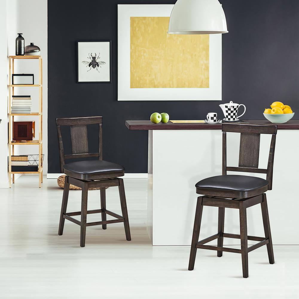 1PC\2PCS\3PCS\4PCS Swivel Bar Stool 24 inch Upholstered Counter Height Bar Chair W/Rubber Wood Legs