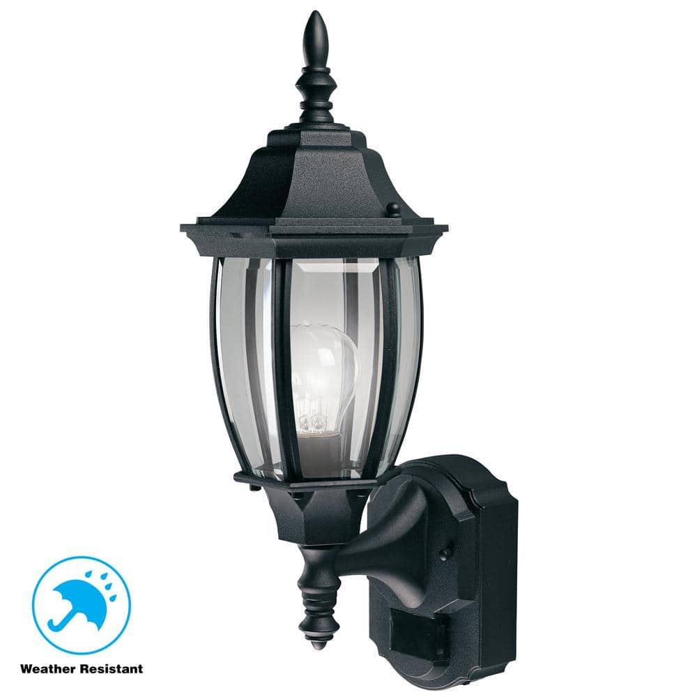 Alexandria 17.3 in. Black Beveled Glass Outdoor Lantern Sconce
