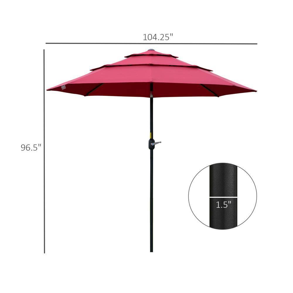 Outsunny 9' 3-Tier Patio Umbrella, Outdoor Market Umbrella with Crank and Push Button Tilt for Deck, Backyard and Lawn, Red