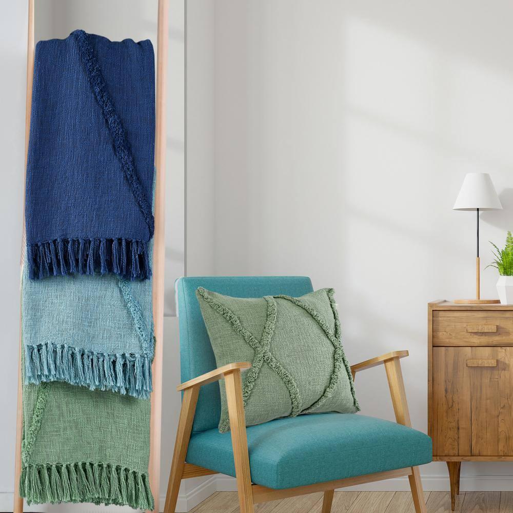 Evette Rios Sierra Handmade Woven Solid Color Fringed 100% Cotton Throw Blanket