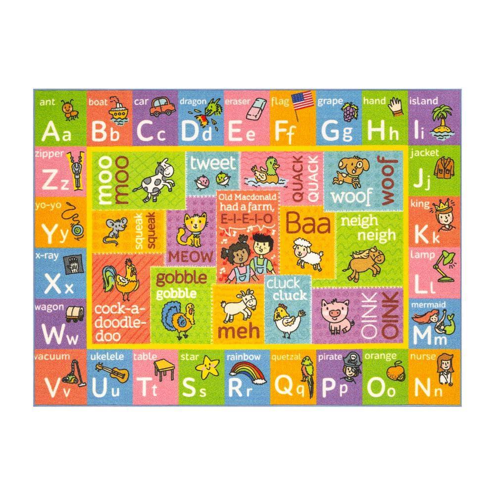 KC CUBS Boy & Girl Kids ABC Alphabet W/ Animals & Sounds Educational Learning & Fun Game Play Nursery Bedroom Classroom Rug Carpet, 5' 3" x 6' 6"