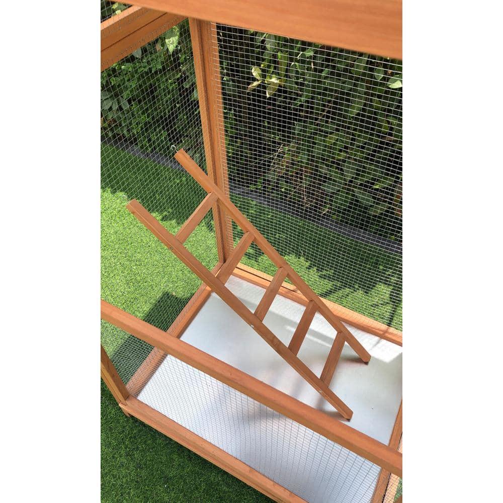 Hanover Outdoor Wooden Bird Cage with 3 Resting Bars, Ladder, Waterproof Roof and Removable Tray, 2.9 Ft. x 2.1 Ft. x 5.8 Ft.