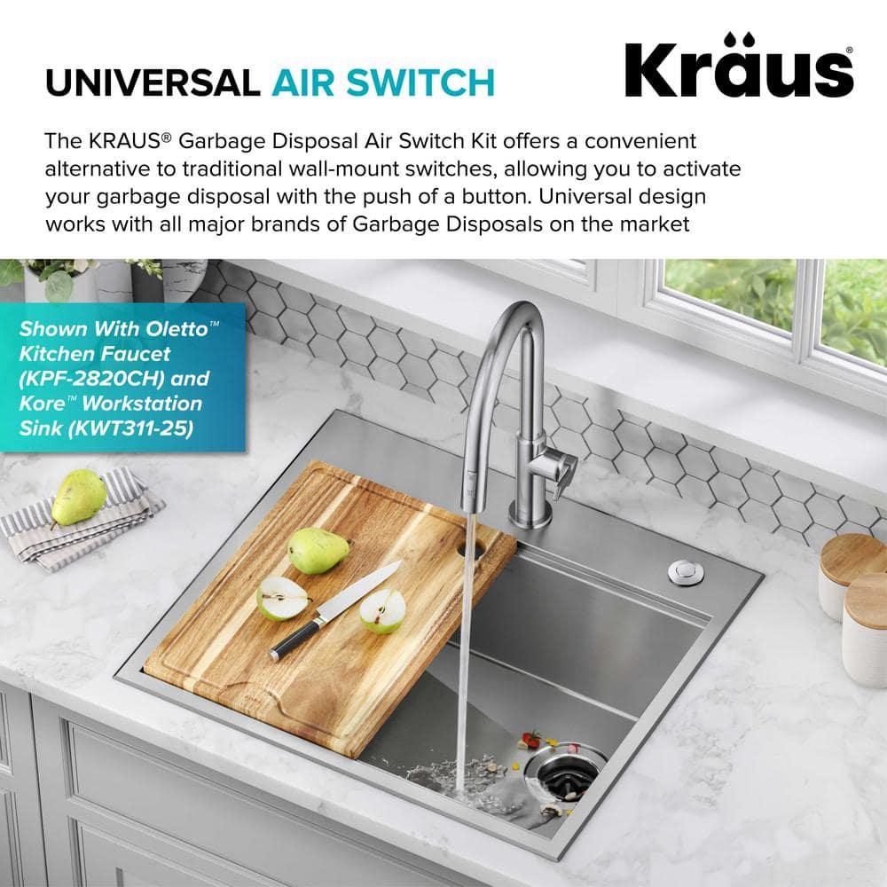 Kraus KRAUS Garbage Disposal Air Switch Kit with Push Button, AC Adapter, Power Cord, and Air Tube Included