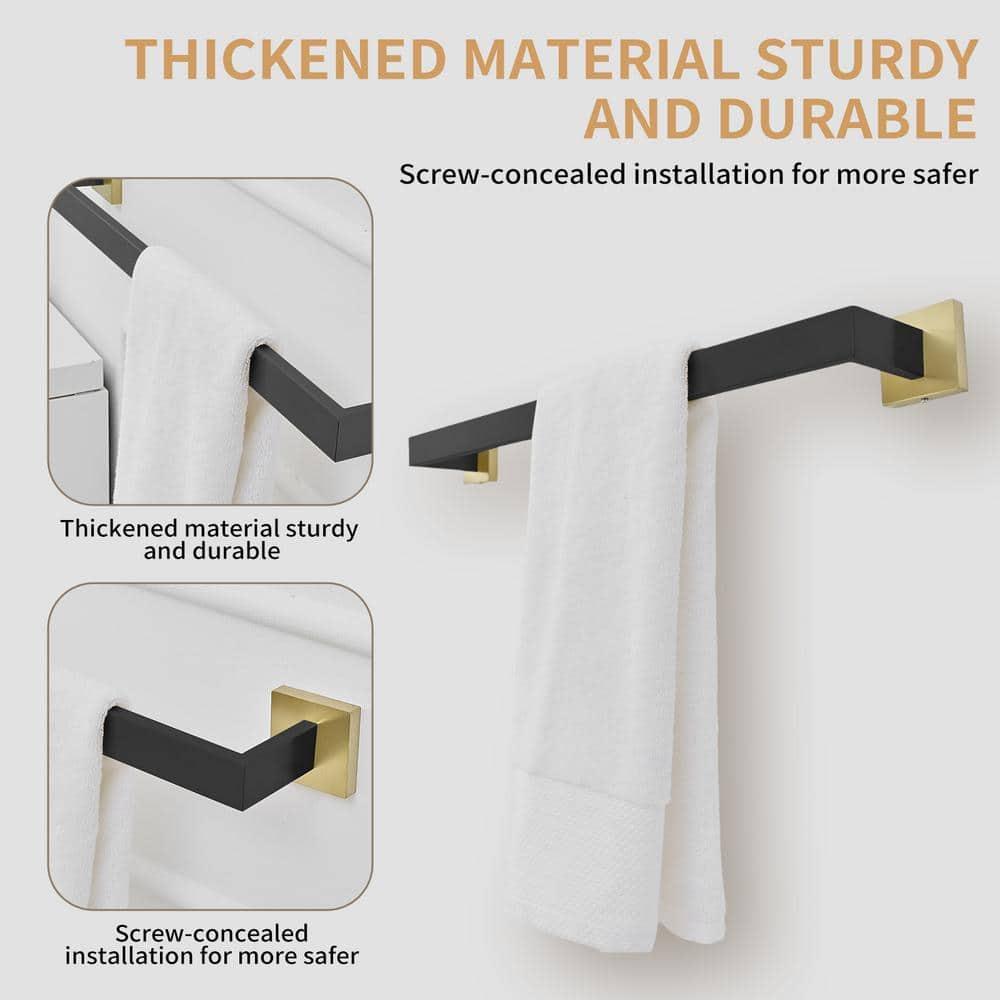 BWE 24 In. Modern Square Wall Mounted Single Bathroom Towel Bar Holder Rack Bath Accessories Hanger