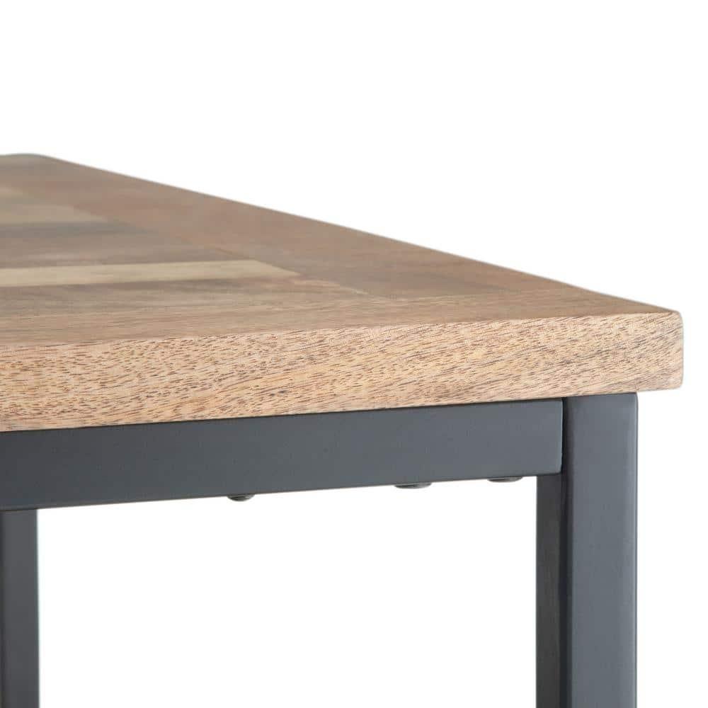 Simpli Home Skyler 34"W Solid Mango Wood Industrial Square Coffee Table with Open Shelf and Metal Frame
