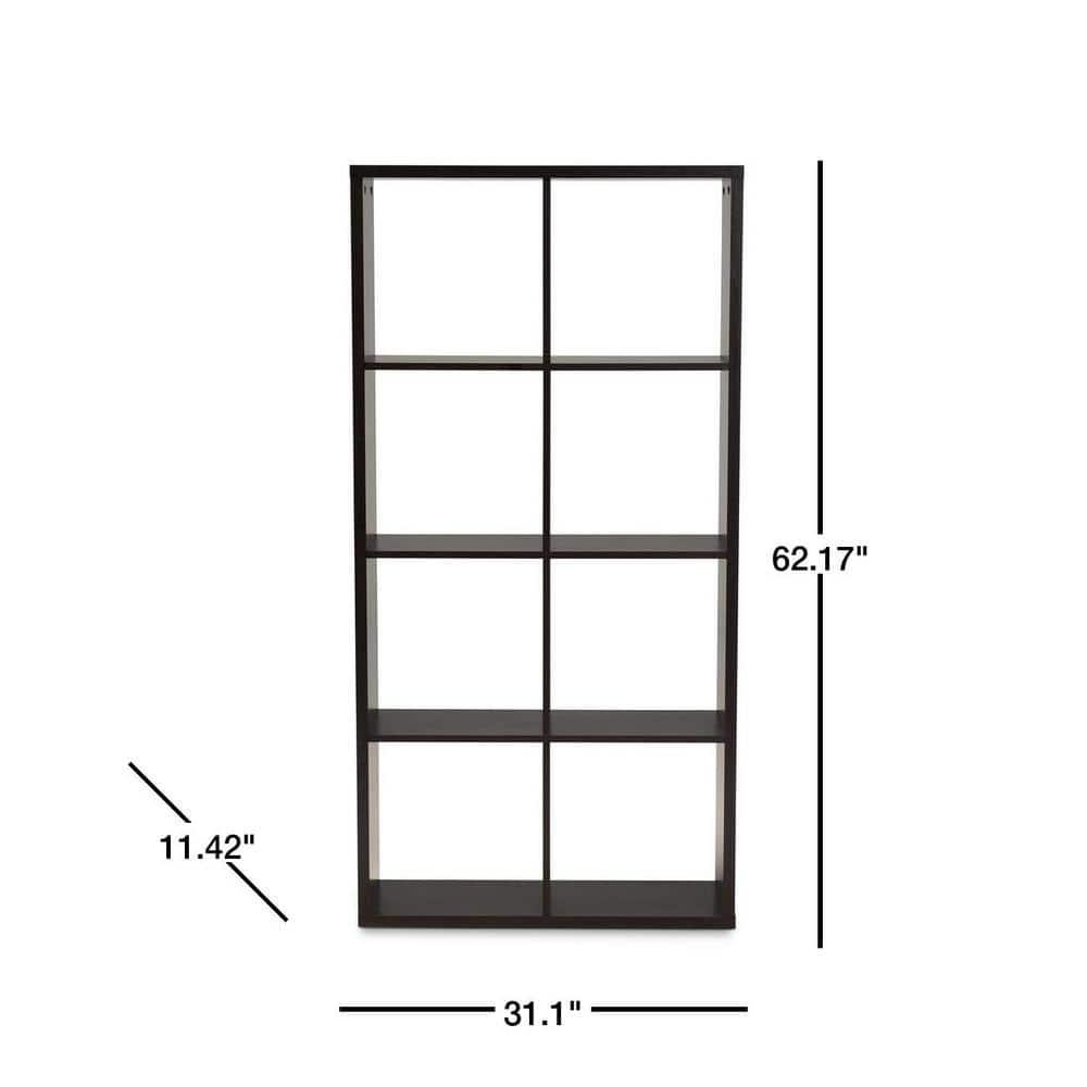 Janne 8 Cube Multipurpose Storage Shelf Dark Brown - Baxton Studio: Mid-Century Modern Cubby Organizer, Particle Board Frame