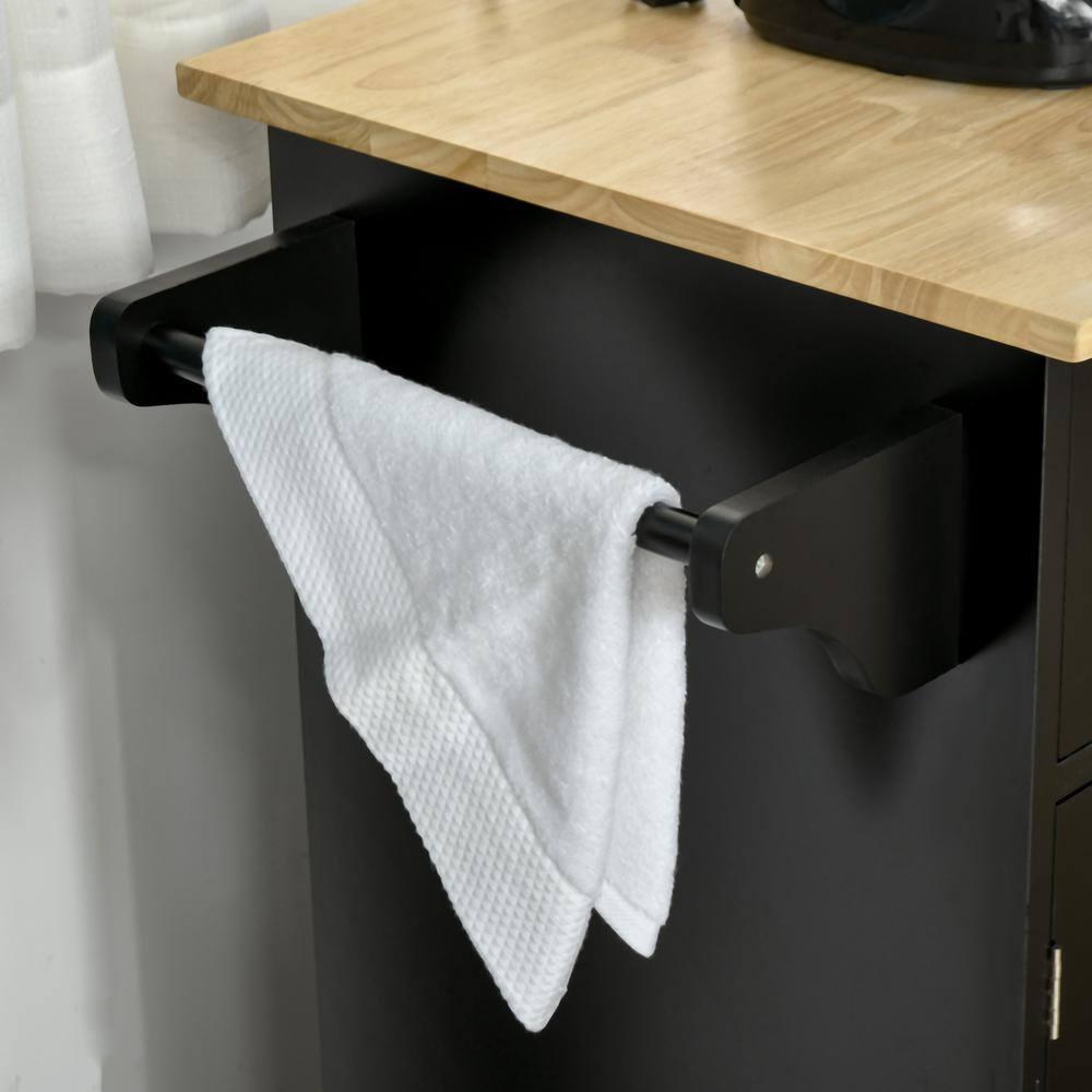 HOMCOM Modern Kitchen Island Cart on Wheels with Storage Drawers, Rolling Utility Cart with Adjustable Shelves, Cabinets and Towel Rack, Black