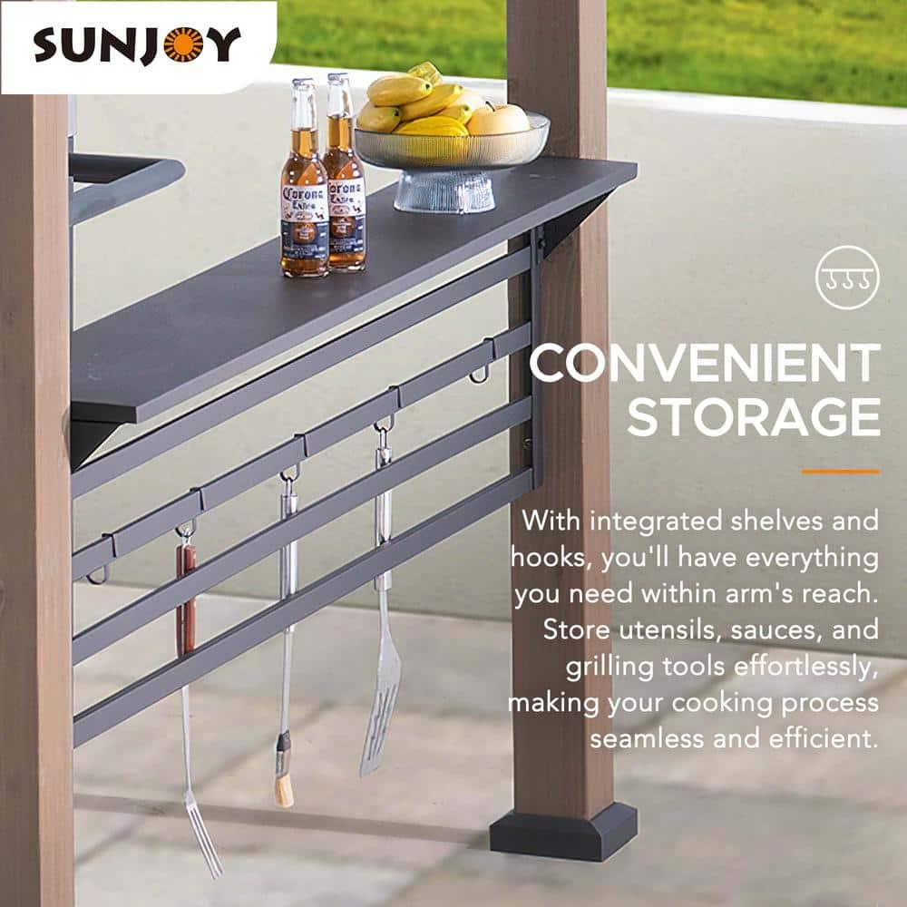 Sunjoy Sunjoy Wooden Grill Gazebo with AC Power Port, 8 x 12 ft. Steel Hardtop Outdoor Gazebo for Year-Round Grilling, Cedar Framed Gazebo with Built-in Electrical Outlets and Decorative Fence