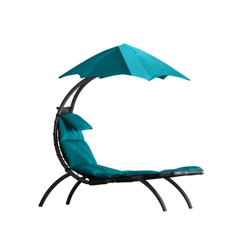 Vivere Dream Lounger with Polyester Cushion and Umbrella- True Turquoise