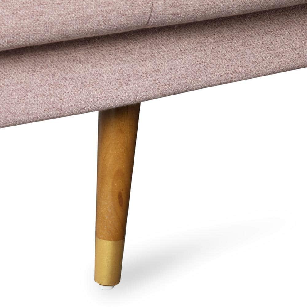 Noble House Nathanial Tufted Fabric Sofa, Light Blush and Dark Walnut
