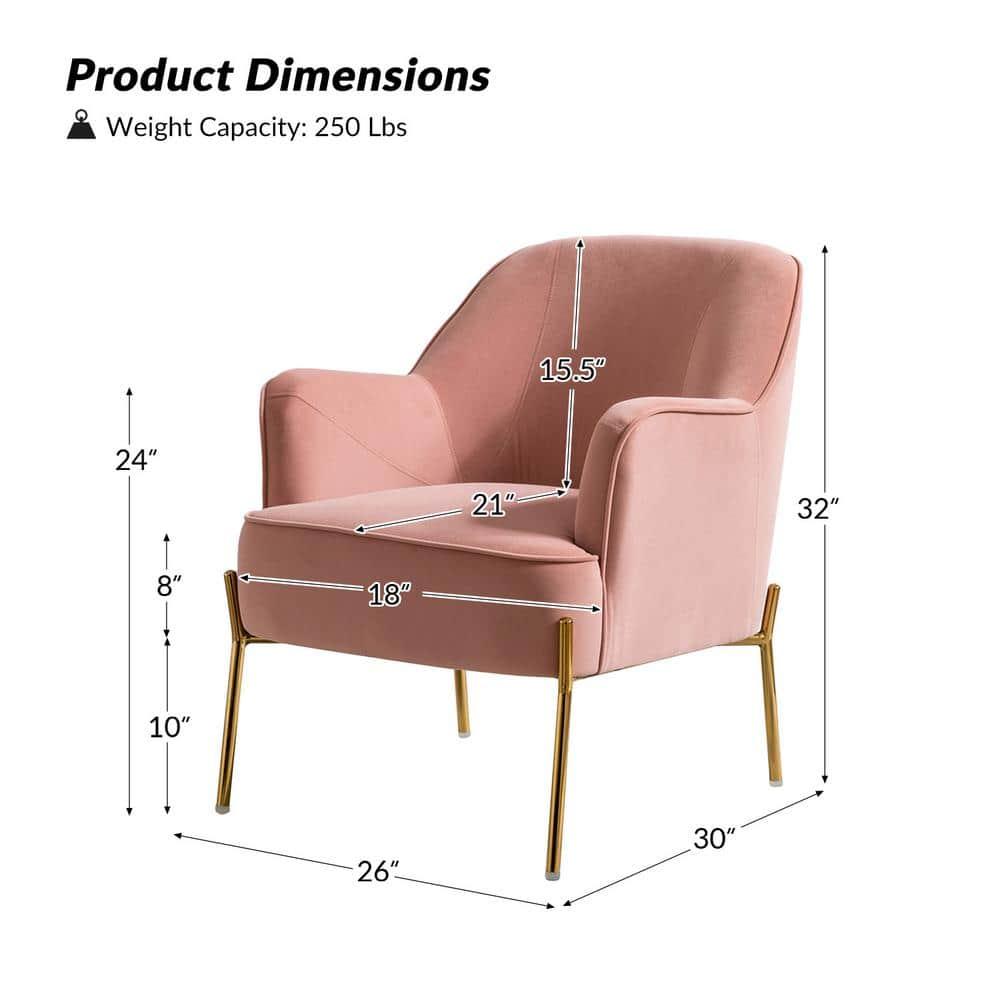 Wooden Upholstery Accent Side Chair Velvet Fabric Tufted with golden legs Living Room Pink