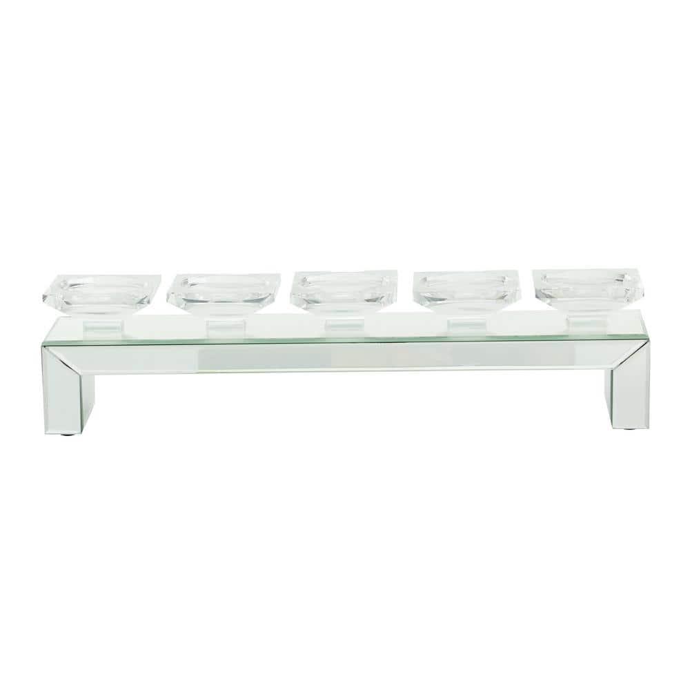 Olivia & May 20" x 5" Glass Candle Holder with Mirrored Base: Luxury Glam Style, Pillar Candle Compatible, Tabletop Elegance