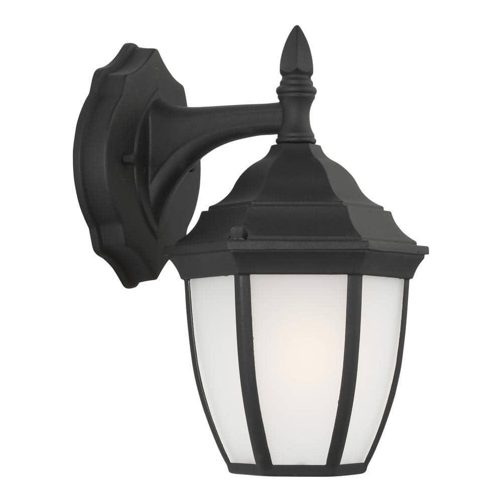 Black Satin Etched Glass Outdoor Wall Lantern