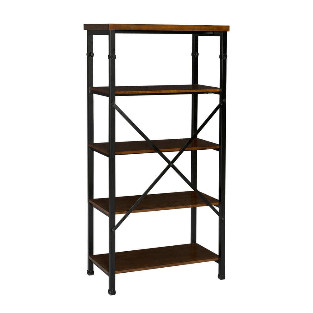 Linon 54" Austin Industrial Bookshelf Metal Wide Bookcase Brown: Farmhouse Style, 4 Fixed Shelves, MDF & Metal Frame