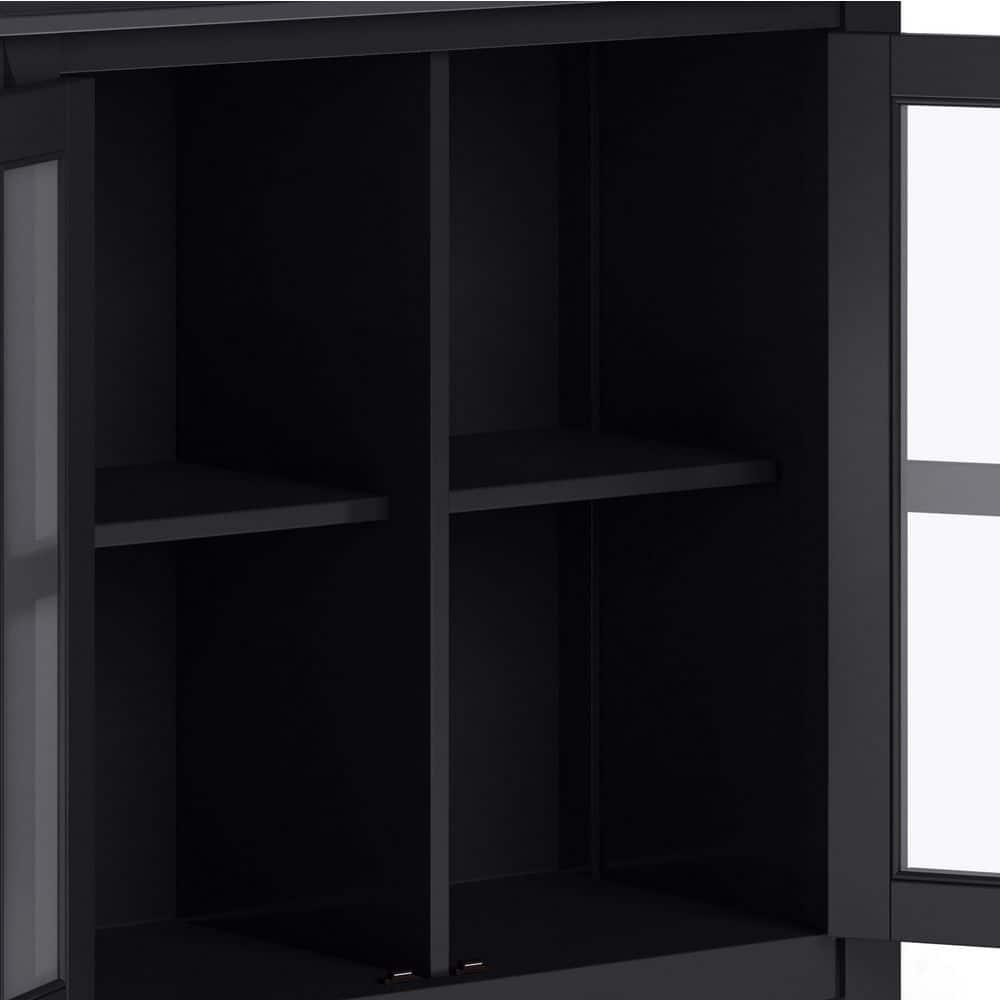 Simpli Home Artisan 30"W Solid Wood 2-Shelf Low Storage Cabinet with Glass Doors and Adjustable Shelves