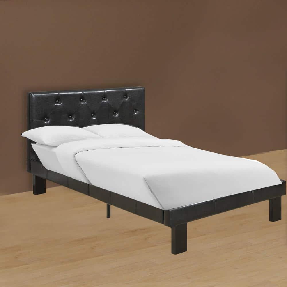 Benzara Faux Leather Upholstered Twin size Bed with tufted Headboard, Black