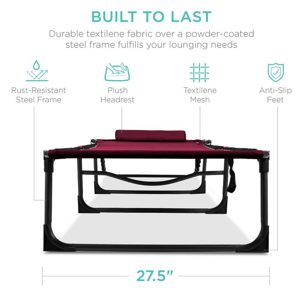 Best Choice Products Patio Chaise Lounge Chair, Outdoor Portable Adjustable Pool Recliner w/ Pillow - Wine Red