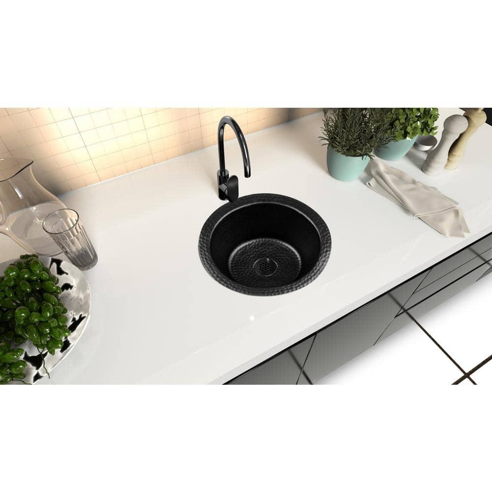 Monarch Abode 19196 Aluminum Hand Hammered Essex Dual Mount Single Bowl Bar Prep Sink 12", Black