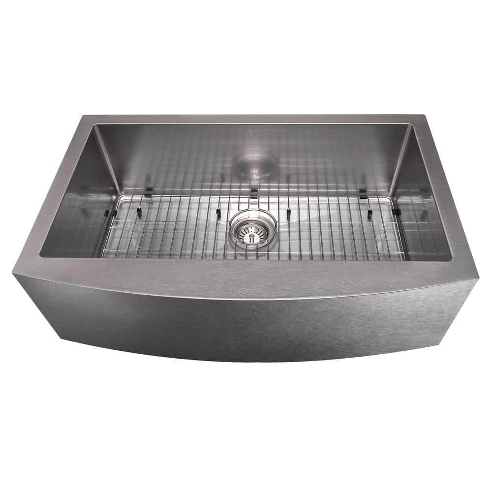 ZLINE 33 in. Vail Farmhouse Apron Mount Single Bowl DuraSnow Stainless Steel Kitchen Sink W/ Bottom Grid (SAS-33S)