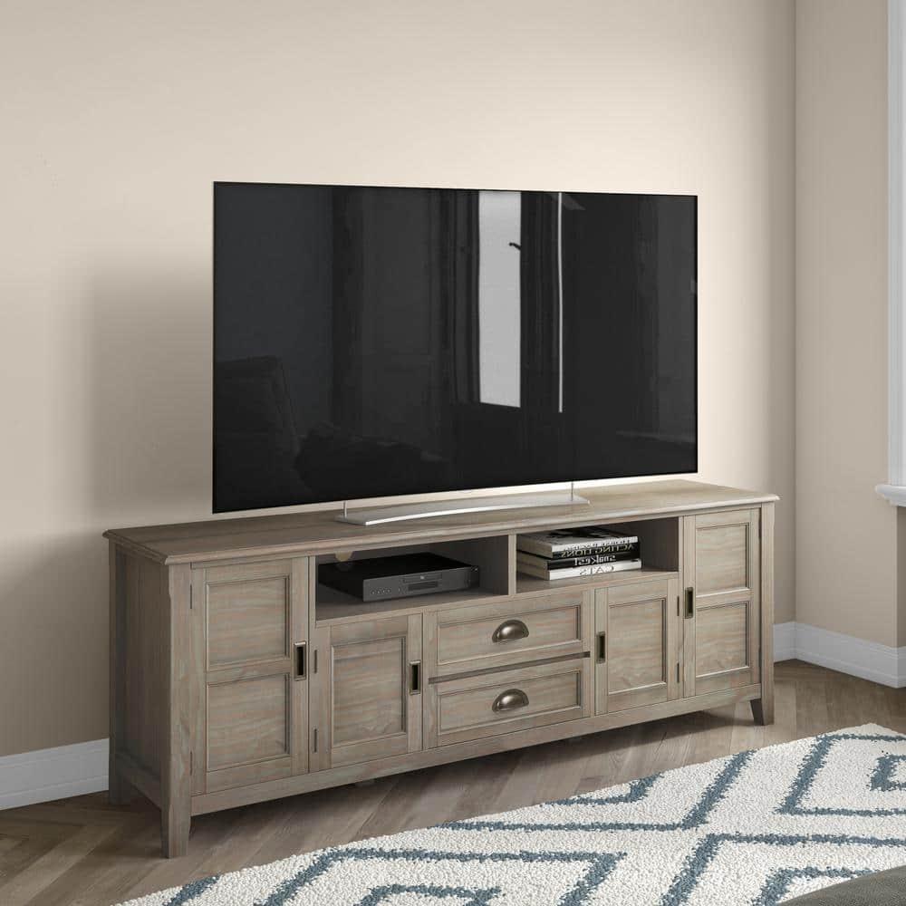Simpli Home Burlington 72"W Solid Wood TV Stand for TVs up to 80" with 4 Cabinets