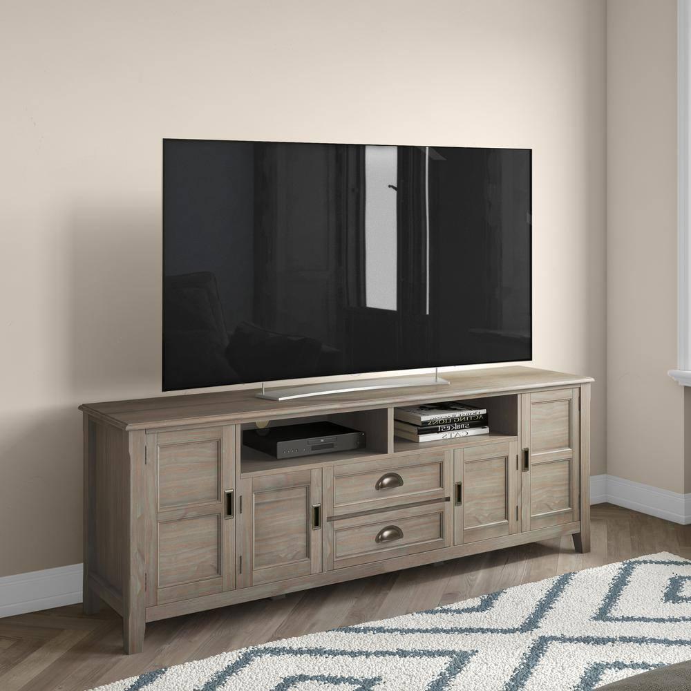 Simpli Home Burlington 72"W Solid Wood TV Stand for TVs up to 80" with 4 Cabinets
