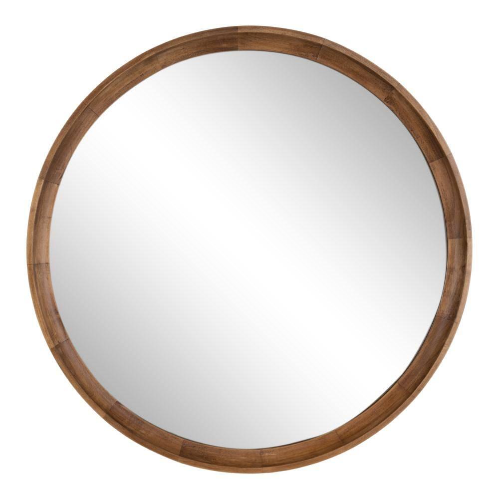 Kate and Laurel Hatherleig Round Wood Round Mirror, 30" Diameter, Rustic Brown