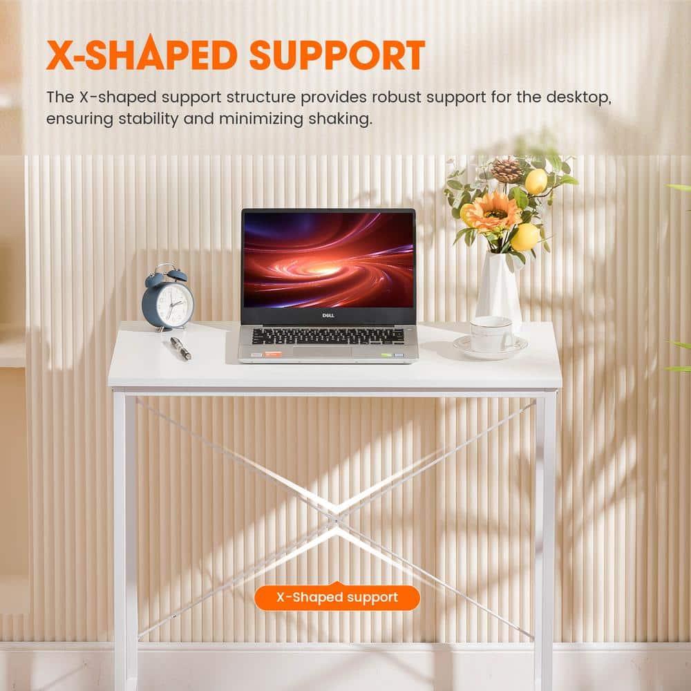 COMHOMA 32'' Computer Desk, Study Writing Table for Small Space, Save Space Office Desk with Metal Legs, White