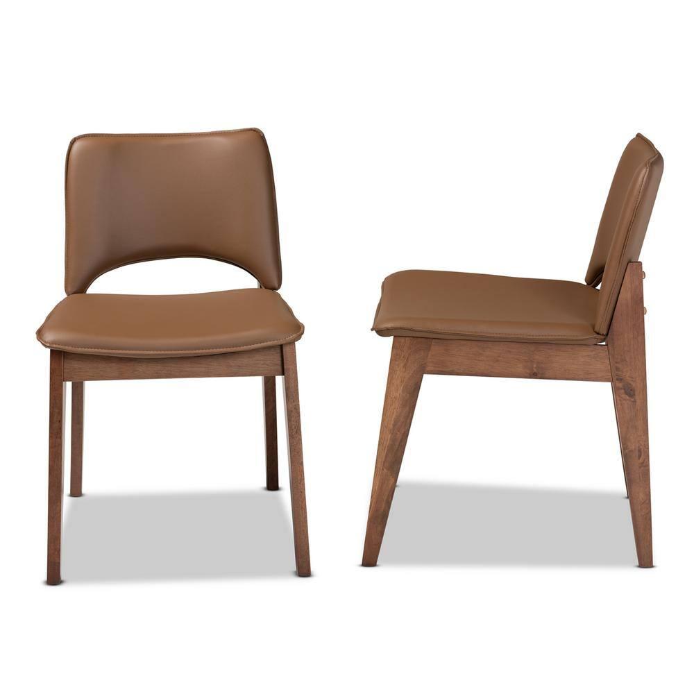 2pc Afton Faux Leather & Wood Dining Chair Set - Baxton Studio: Mid-Century Style, Retro Touch
