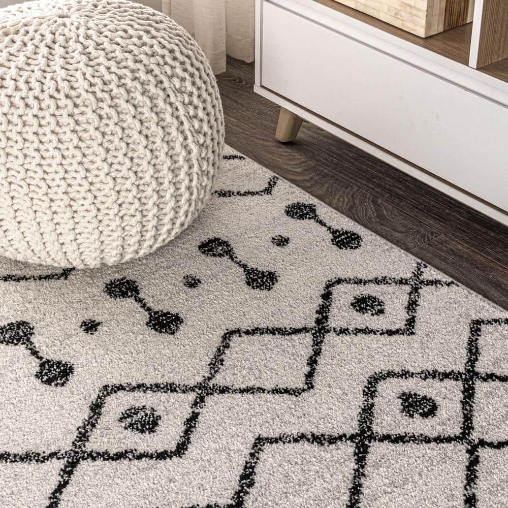 8'x10' Aksil Moroccan Beni Souk Area Rug, Cream/Black - JONATHAN Y