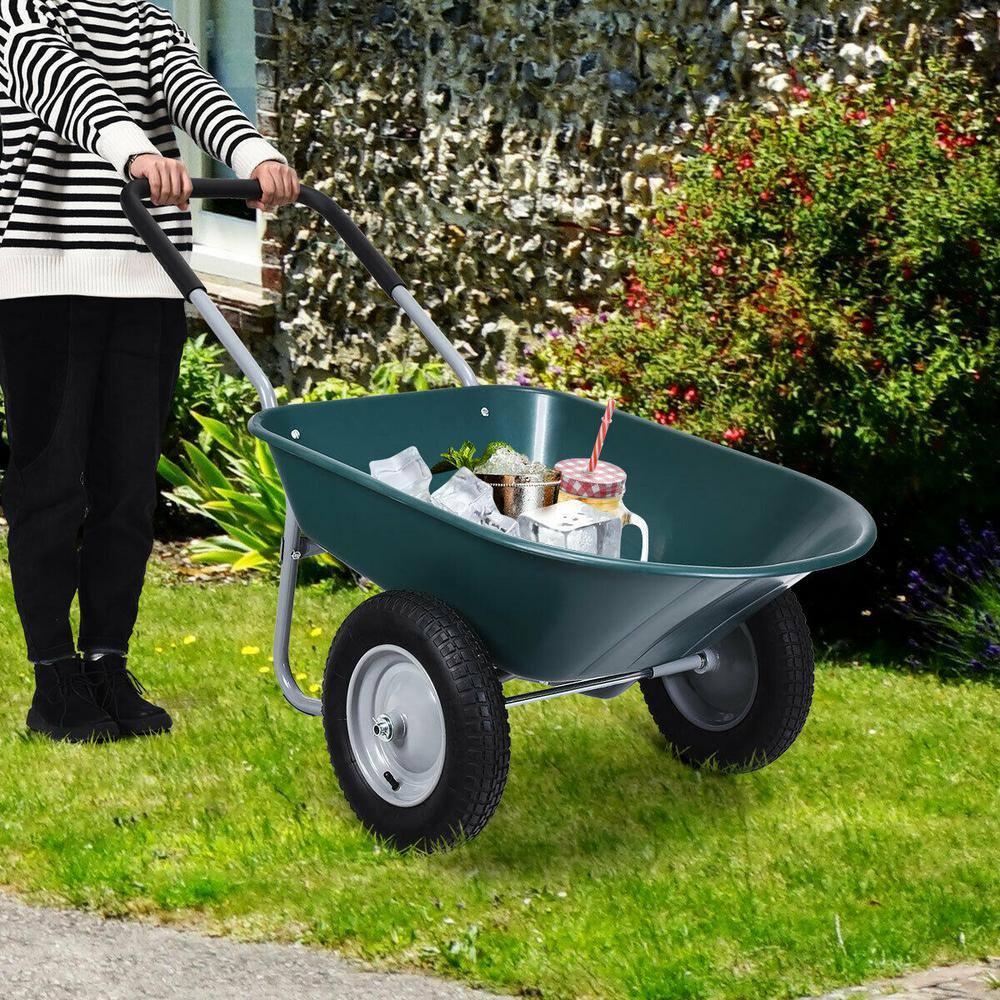 Costway 2 Tire Wheelbarrow Cart Heavy-duty Dolly Utility Cart Green