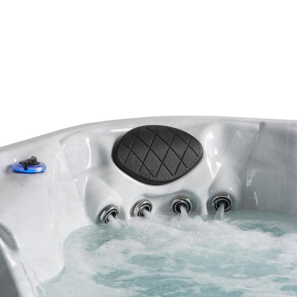 Amplified 6-Person 100-Jet Double-Lounger Hot Tub Spa with Bluetooth Stereo, 3 Pumps, LED Lighting, Stainless Steel Heater and Ozonator, Insulated Cover and Steps Included
