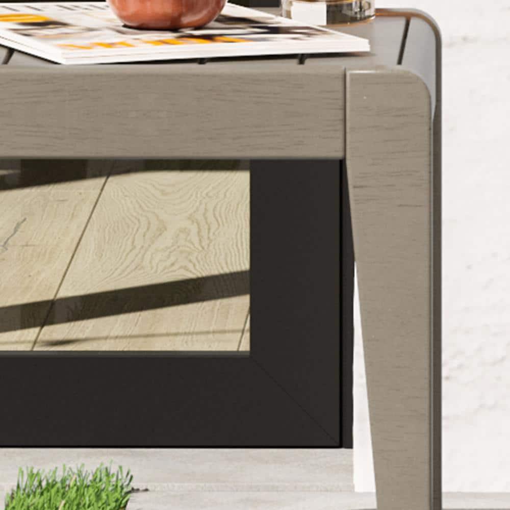 Gray Acacia Wood Outdoor End Table with Slatted Top