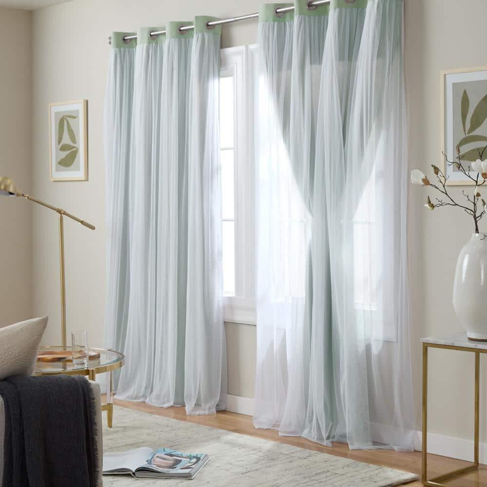 TOWN & COUNTRY LUXE Talia Double Layer Indoor Curtains, Sheer and Room Darkening Blackout, Grommet Top, Energy Efficient, 2-Pack Set, 52"x108", Mint Green