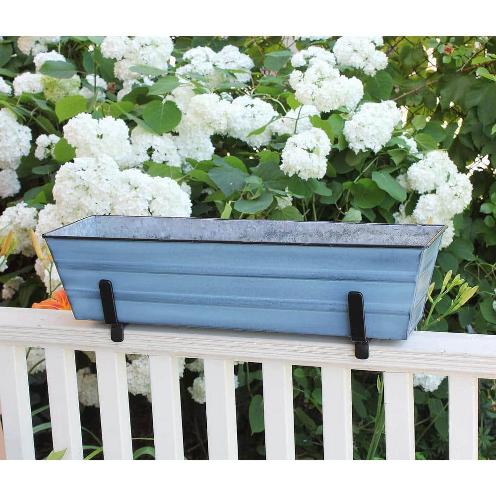 Small Blue Galvanized Steel Flower Box Planter with Brackets
