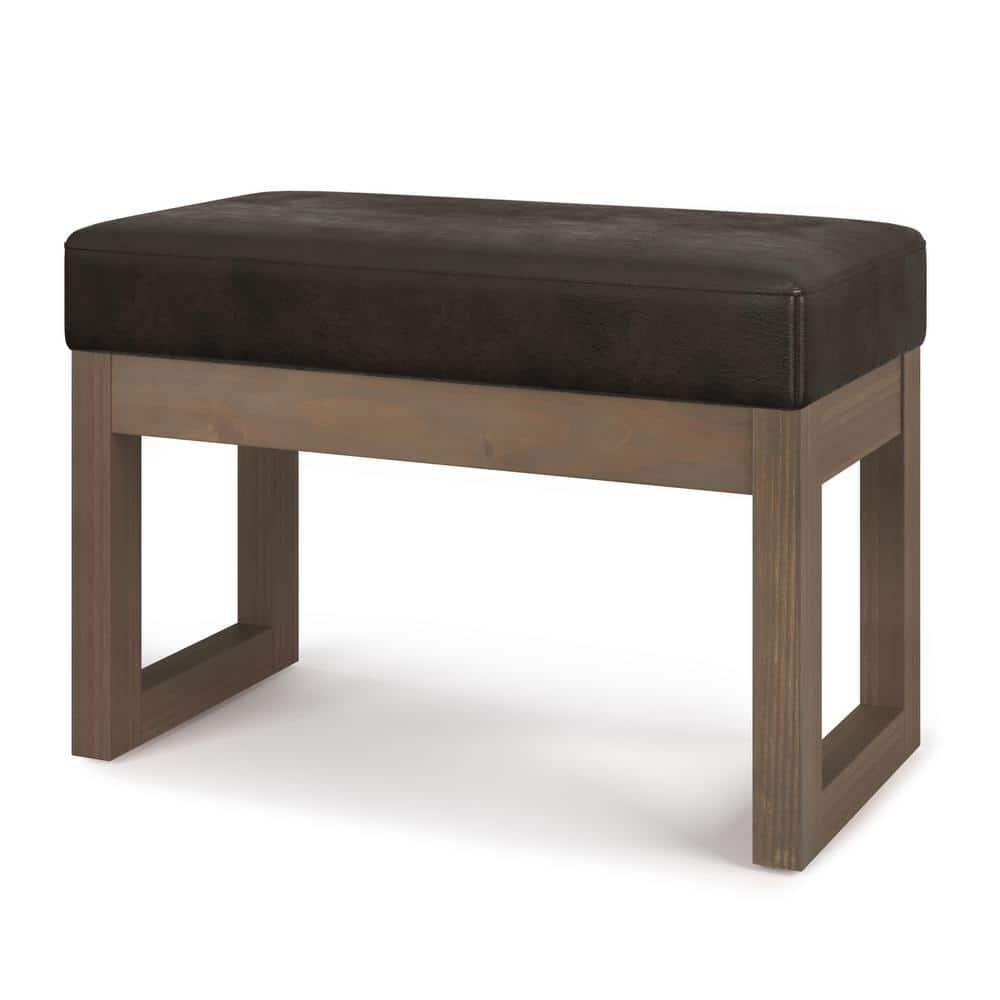 Simpli Home Milltown 26 inch Wide Contemporary Rectangle Footstool Ottoman Bench in Distressed Brown Faux Leather