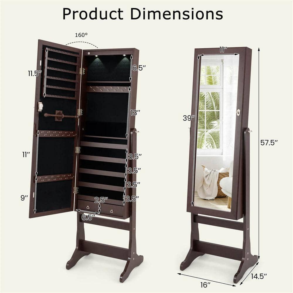 Costway Jewelry Mirrored Cabinet Armoire Organizer Storage Box with Stand Christmas Gift Coffee
